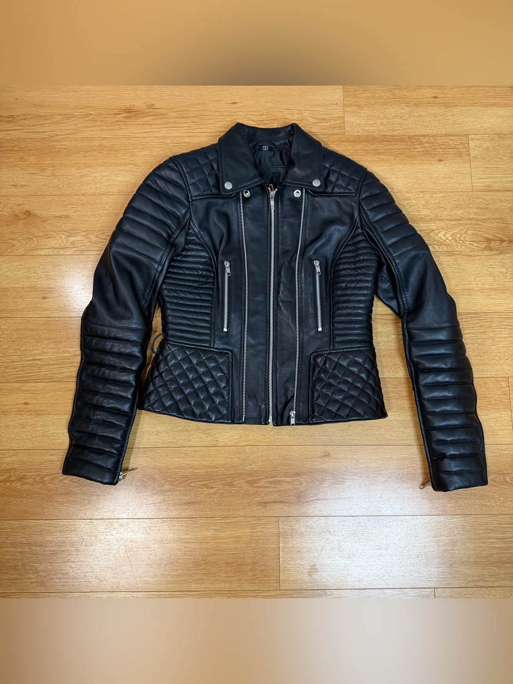 Women's Black Biker Moto Jacket Soft Leather Kay Michaels Style Size Small